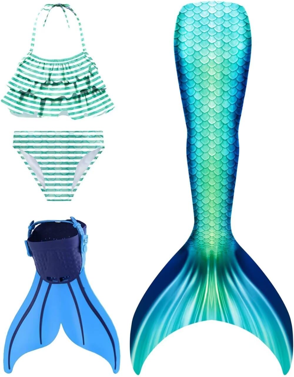 Mermaid Tails with Monofin for Girls and Boys Swimming Mermaid Swimsuit Bikini