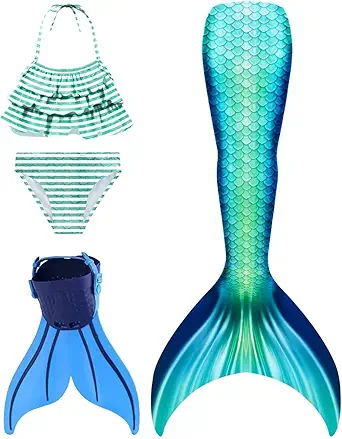 Mermaid Tails with Monofin for Girls and Boys Swimming Mermaid Swimsuit Bikini