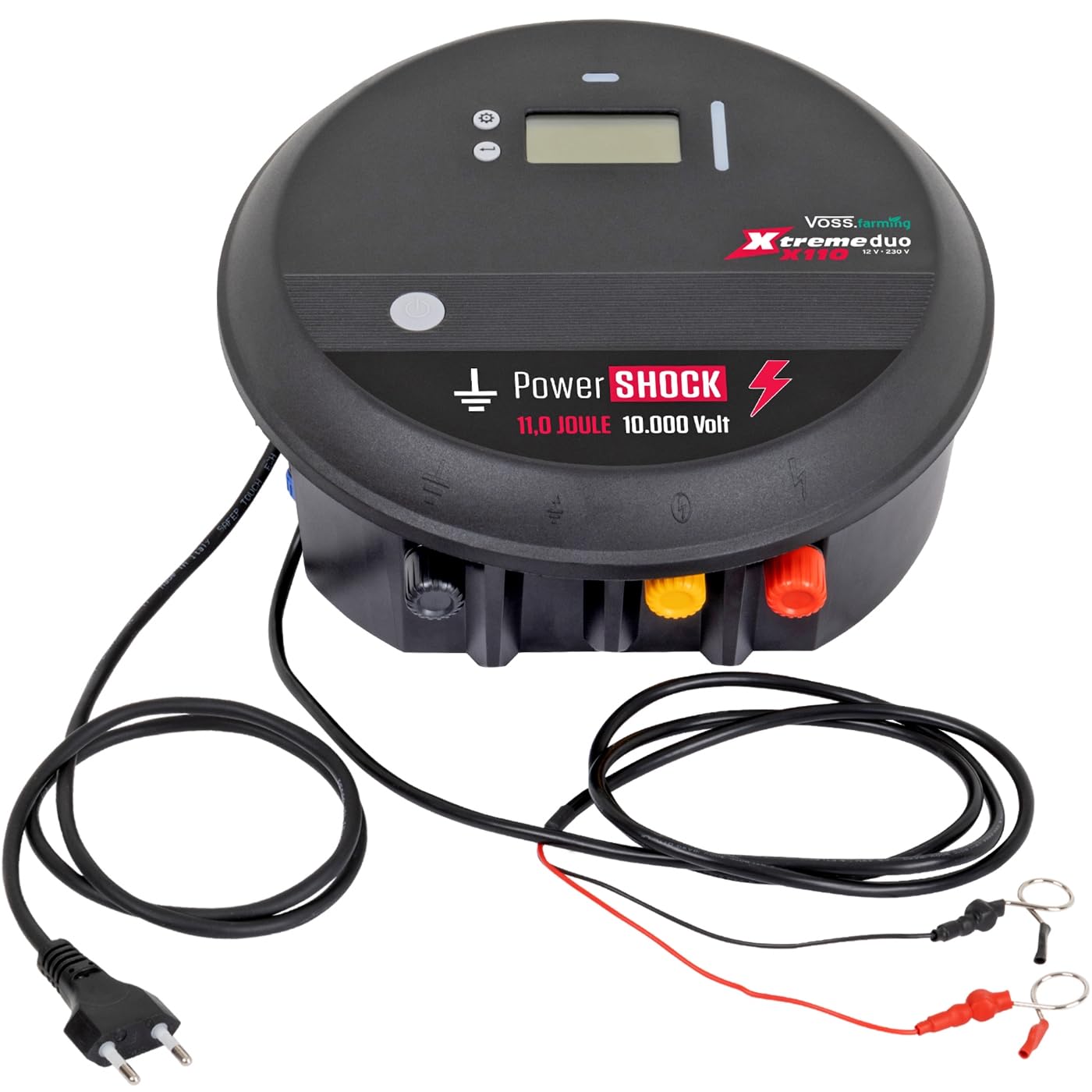 VOSS.farming 12V-230V Weidezaungerät Xtreme X110 10.000 Volt, 11 Joule, Profi-Weidezaungerät, Ultra stark, Galloway Rind, Geflügel, Hirsch, Pferd