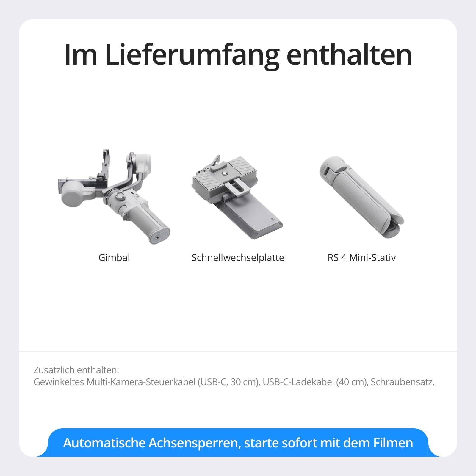 DJI RS 4 Mini, Gimbal-Stabilisator für Kamera Canon/Sony/Panasonic/Nikon/Fujifilm, Auto-Achsenverriegelungen, 2 kg/4,4 lbs Traglast, Intelligente Verfolgung, Kamera-Gimbal, Native vertikale Aufnahmen