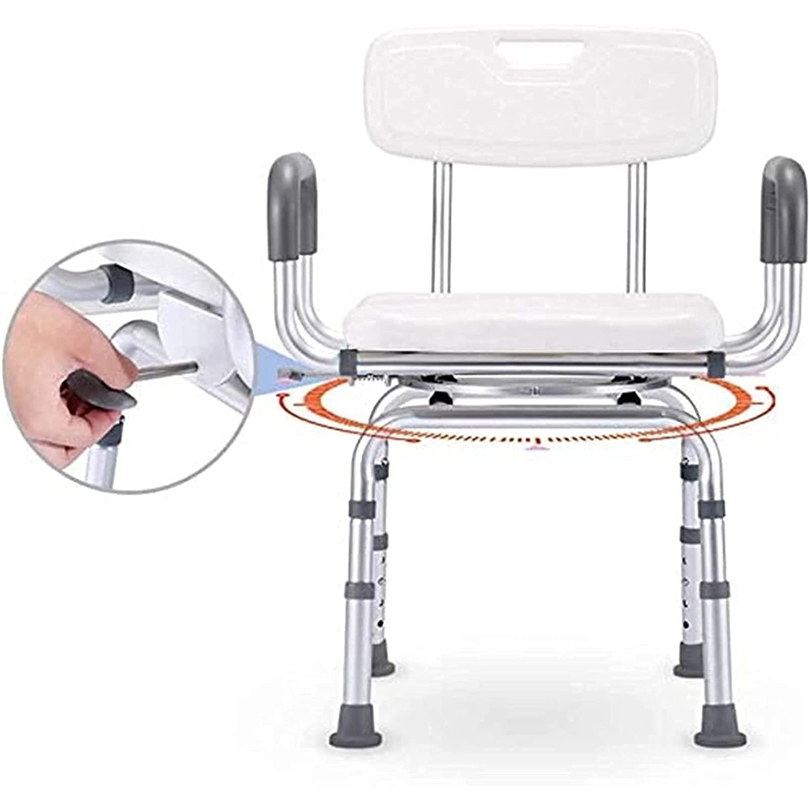 Asiento de Ducha, Banco de Transferencia de Asiento Silla Resistente, Taburete de Ducha con Asiento Giratorio Bañera Silla elevadora de Ducha y apoyabrazos Respaldo Ajustable en 4