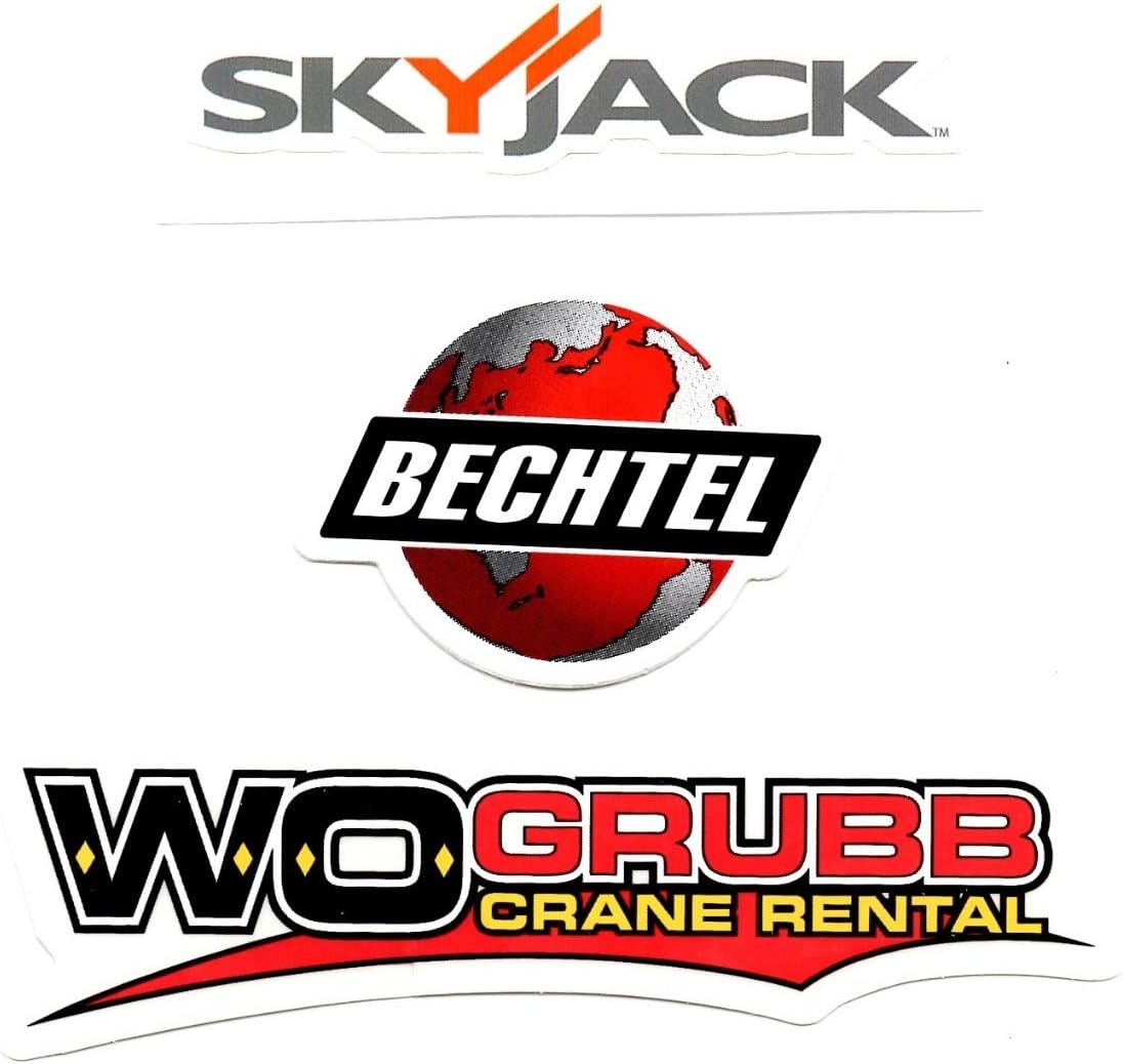 Skyjack Lifts, Bechtel Cranes, and WO Grubb Crane Rental Hardhat/Decals, Value Pack. Great for the Roughneck, Oil Worker, Construction Worker. Looks great on a Helmet, Lunchbox, or Toolbox.