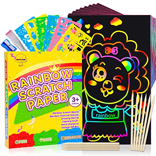 Montcool Paper Craft Scratch Paper Art For Kids, 79 Pcs Magic Rainbow Scratch Paper Art Set Scratch Crafts Arts Supplies Kits For Party Games Birthday Gift, Toddler Preschool Toy For 3-10 Age Kids #TOP4