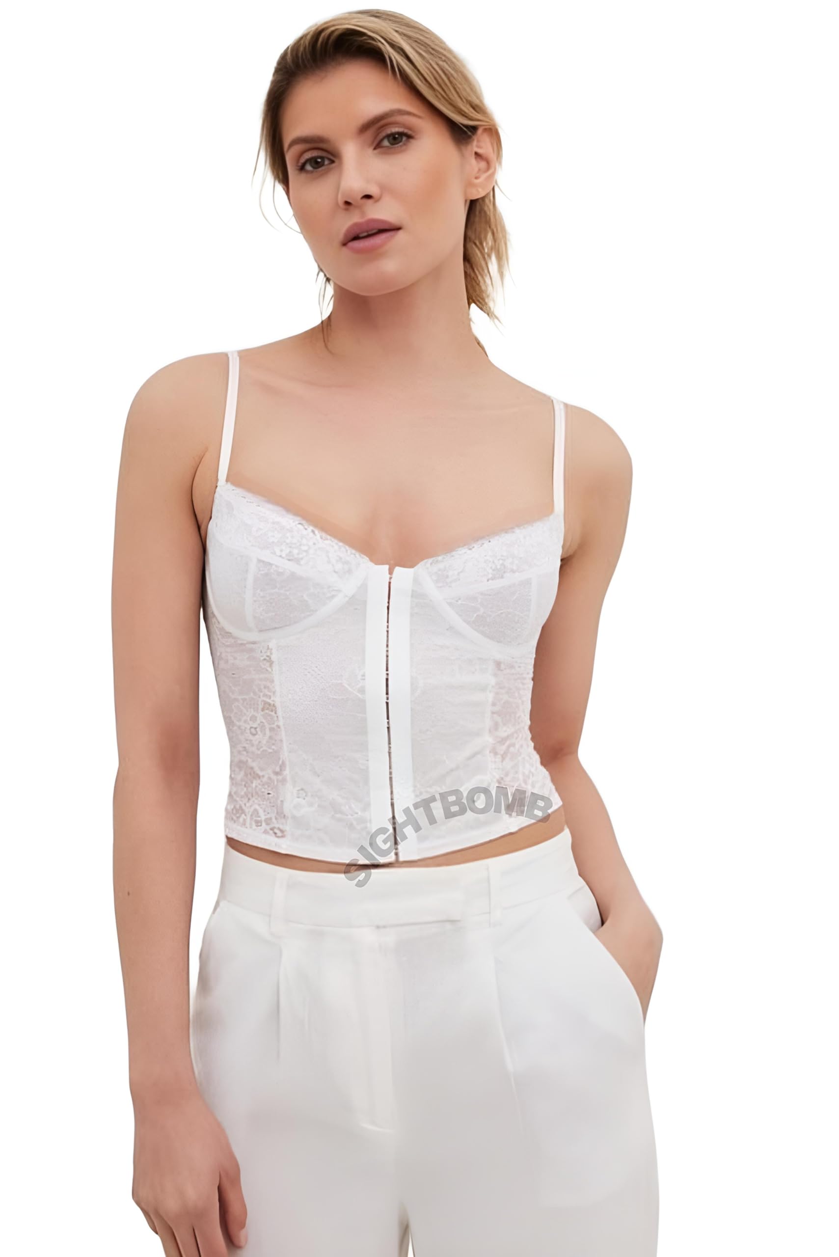 SIGHTBOMB OPEN HOOK AND EYE CLOSURE CUP INSERT LACE BUSTIER CORSET FOR WOMEN
