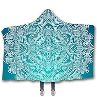 Chickw11 Esotico Coperta con Cappuccio 3D Mandala, Morbido Pile Inverno Calda Comoda Indossabile Coperta per Adulto Bambino Relax sul Divano TV, in casa (150x200cm,Azzurro