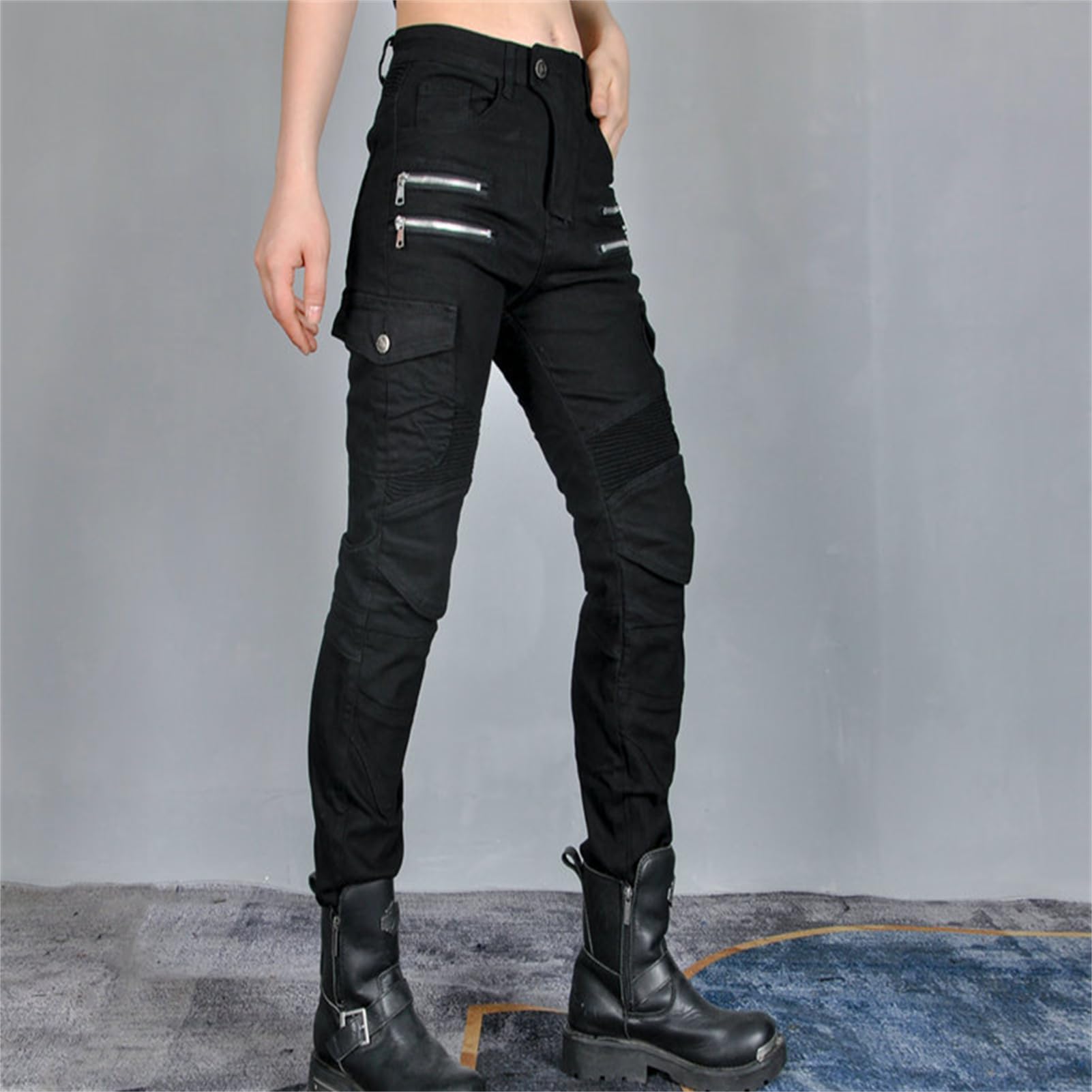 Damen Slim Fit Motorrad Jeans Mit Protektoren Knie Und Hüftprotektoren Stretch Slim Fit Denim Motorradhose Cargo Motorradjeans Schutzhose Biker Pants