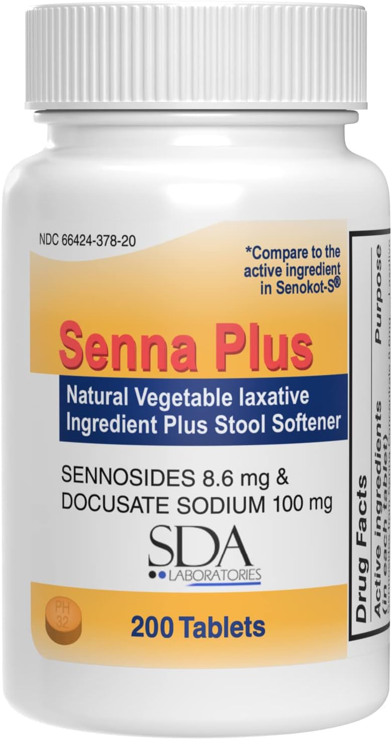 SDA LABORATORIES Senna Plus Laxative Tablets – 200 Count (1 Pack)