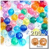 200pc Faceted Plastic Transparent Beads Round 8mm Multi Mix Beads