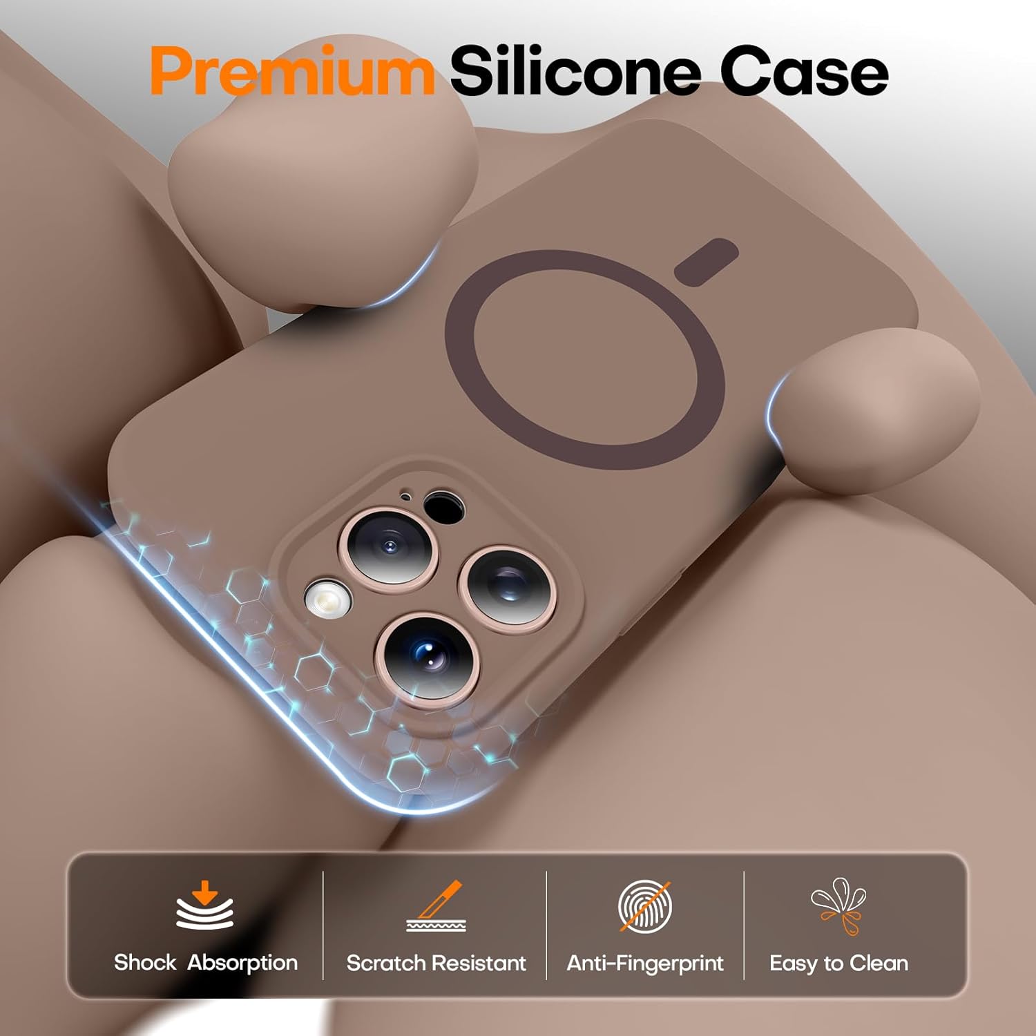 Magnetic for iPhone 16 Pro Max Case, Compatible with MagSafe, Full Camera Protection, Military-Grade Protection 3.0mm Thicken Silicone Phone Cover for 16 ProMax 6.9", Desert Brown - Image 3