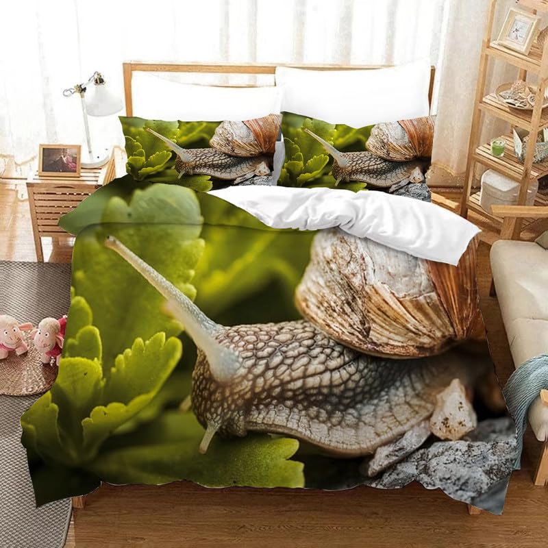 Housse de couette 90x190 enfant verte à motif escargot pour décorer sa chambre