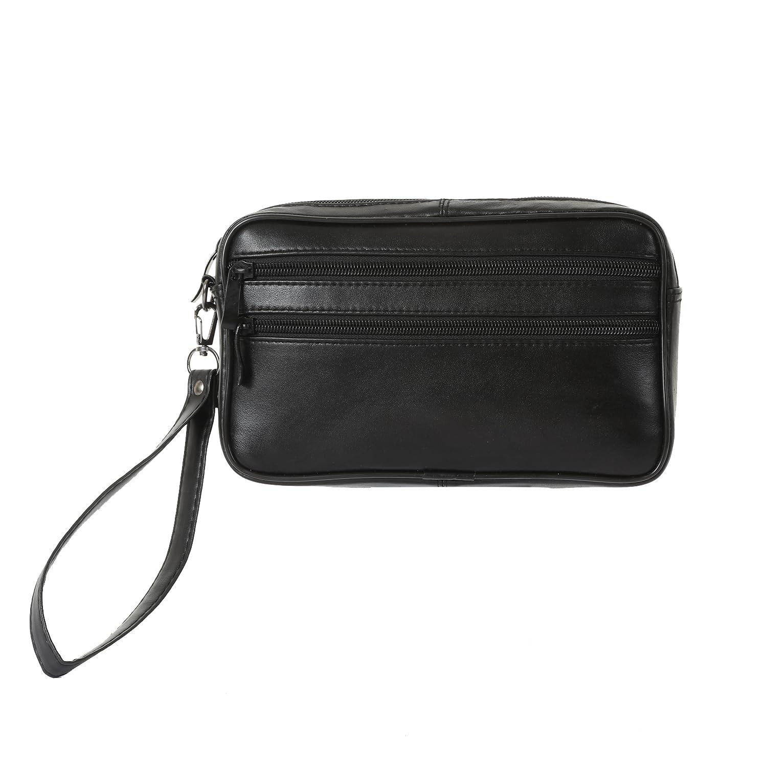 Bolso de mano para hombre, de piel auténtica, con correa de mano, color negro