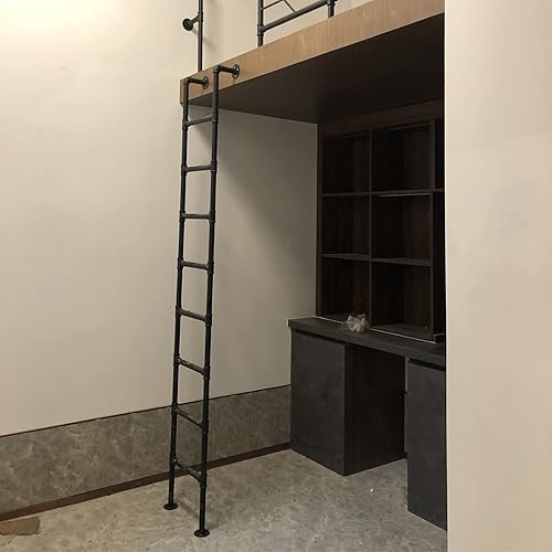 Miniatura 4 de Escalera para litera de acero fijo estándar para litera individual, escaleras rectas retro con soporte resistente, todos los accesorios de