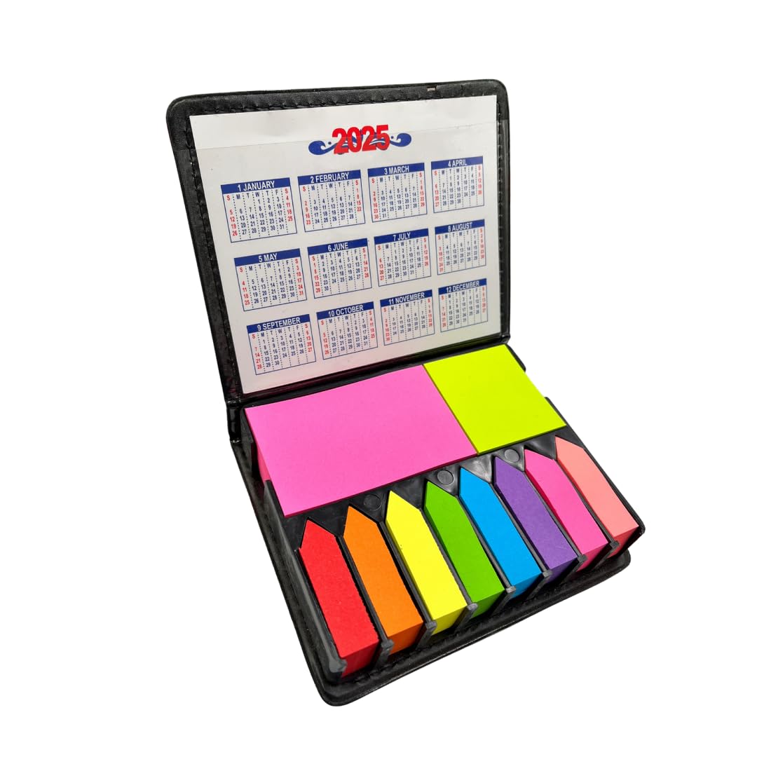 R H lifestyle Pu Leather case 100 Sheet Sticky Notes Pad with Arrow Flag Page Marker with Calendar Cute Sticky Notes Set Memo Pad Office Stationery
