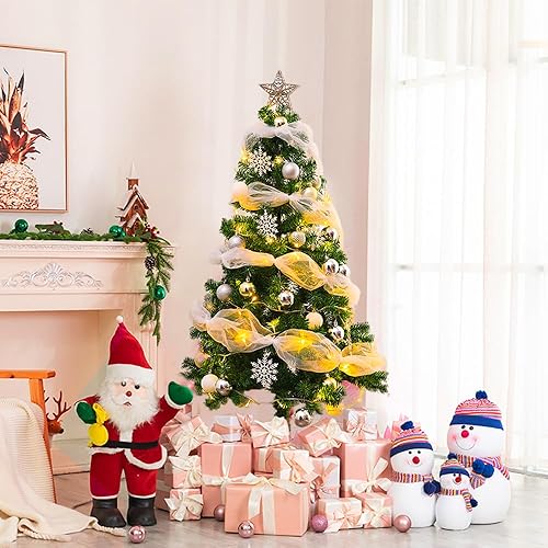 Juego de pino artificial de Navidad de 5 pies para el hogar, oficina, decoración de fiesta con 400 puntas de ramas y soporte, 100 luces blancas,