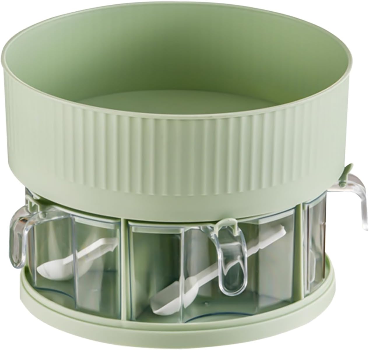 10 Inch Non-Skid 360° Rotating Lazy Susan Organizer With Four Seasoning Boxes, Kitchen Storage Turntable For Cabinet, Pantry, Refrigerator, Countertop Spinning Organizer For Spices, Condiments (Green)
