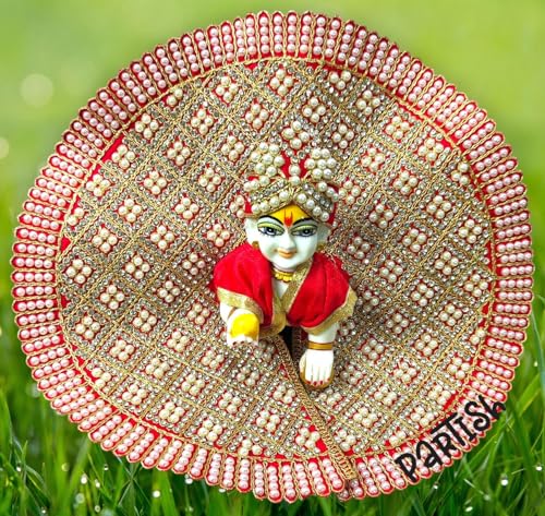 Image of Partish Laddu Gopal Heavy Poshak with Pagdi (Size 4) l Ladoo Gopal Dress l Bal Gopal l Kanha Ji Thakur Ji Dress(Red,L)