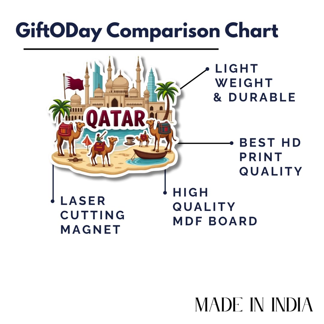 Giftoday Qatar Country Theme Souvenir Wooden Refrigerator Stylish Fridge Magnet - Perfect Souvenir Gift for Brother, Sister, Kids | Fridge Decoration | Kitchen Decor | Pack of 2 | Size 3x3 Inches 1