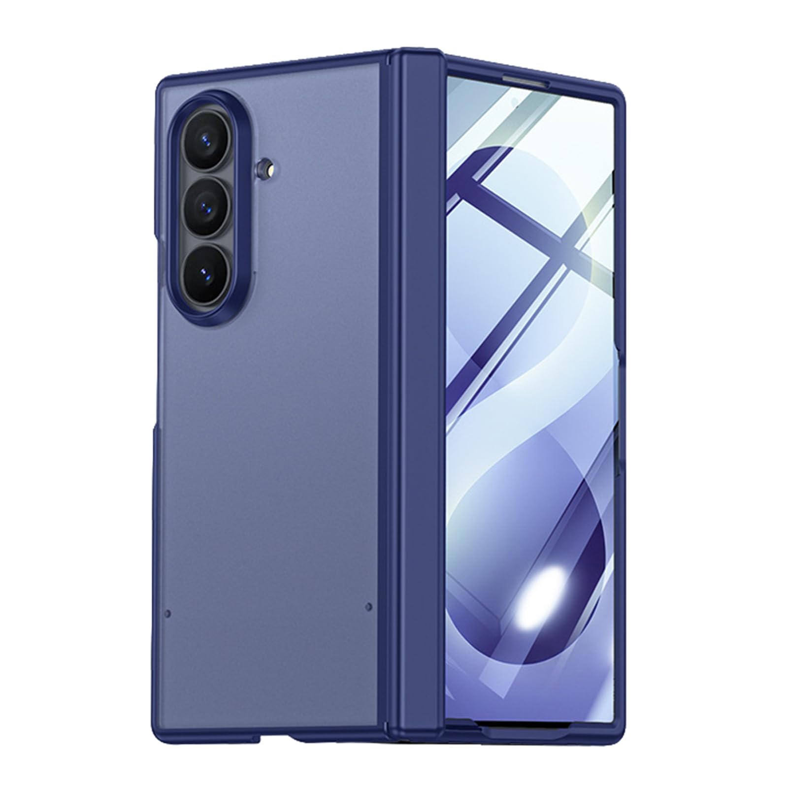 MFAOSHI Slim Case for Samsung Galaxy Z Fold 8 Ultra, Frosted Translucent Phone Cover with Tempered Glass Screen Hinge Protection Case,Blue,Fold 8 Ultra