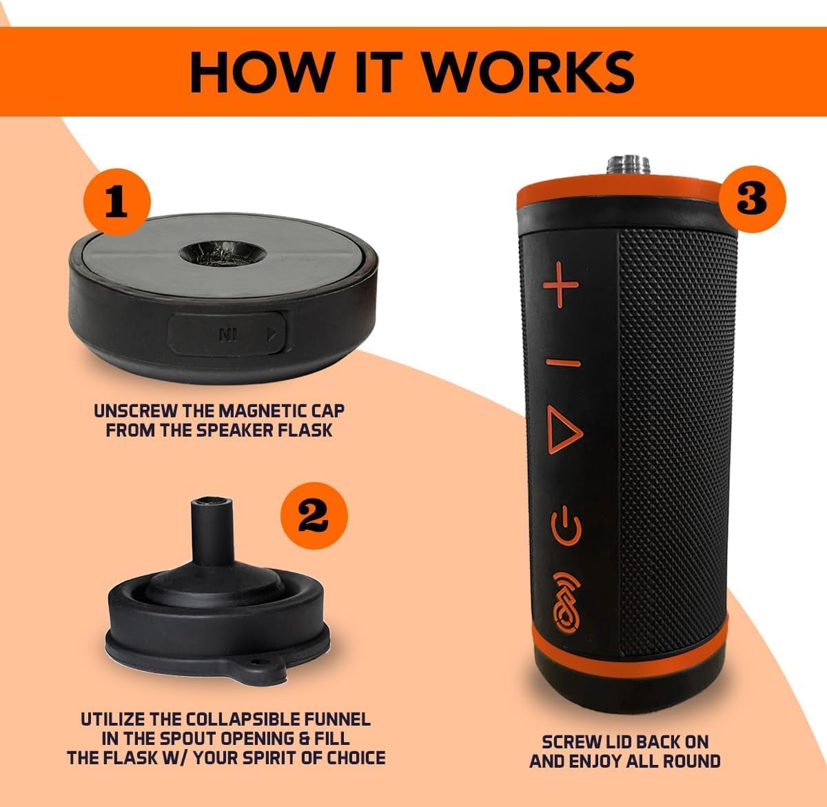 Speaker Flask, Golf Speaker Style Magnetic Flask, 14 oz Stainless Steel Liner, Strong Cart Magnet Leak-Resistant Lid with Magnetic Hold, Funnel Included, Golf Gift for Men