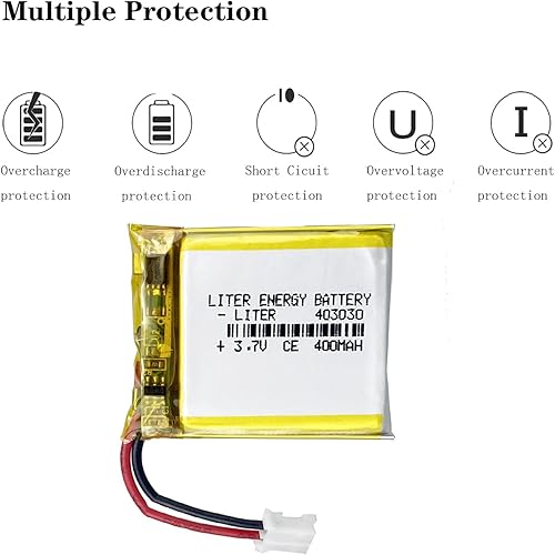 Miniatura 4 de Liter 403030 Lipo batería recargable de polímero de litio de 3,7 V 400 mAh con conector JST de 0.079 in