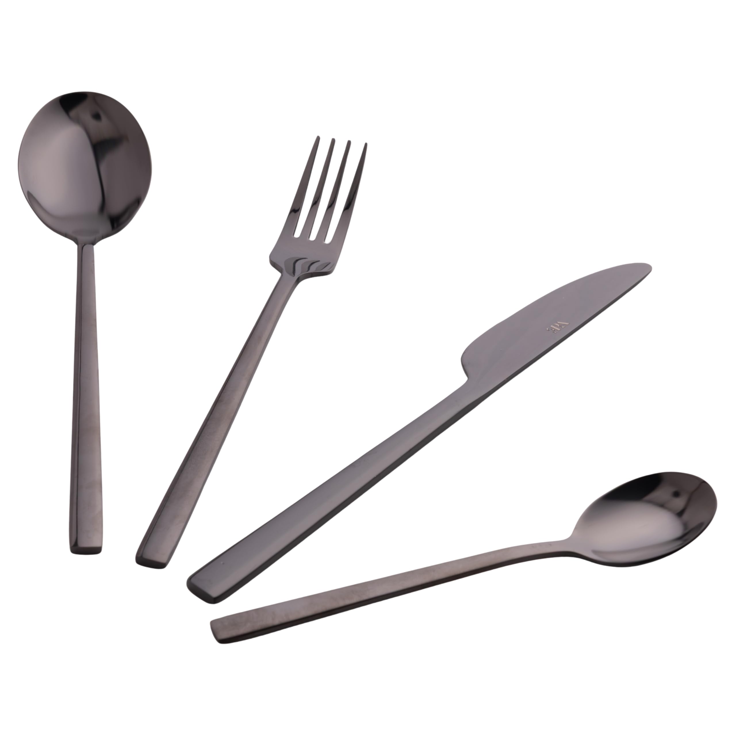 Stylo Besteck-Set, Edelstahl, schmaler Griff, glänzend, Schwarz, 24-teilig