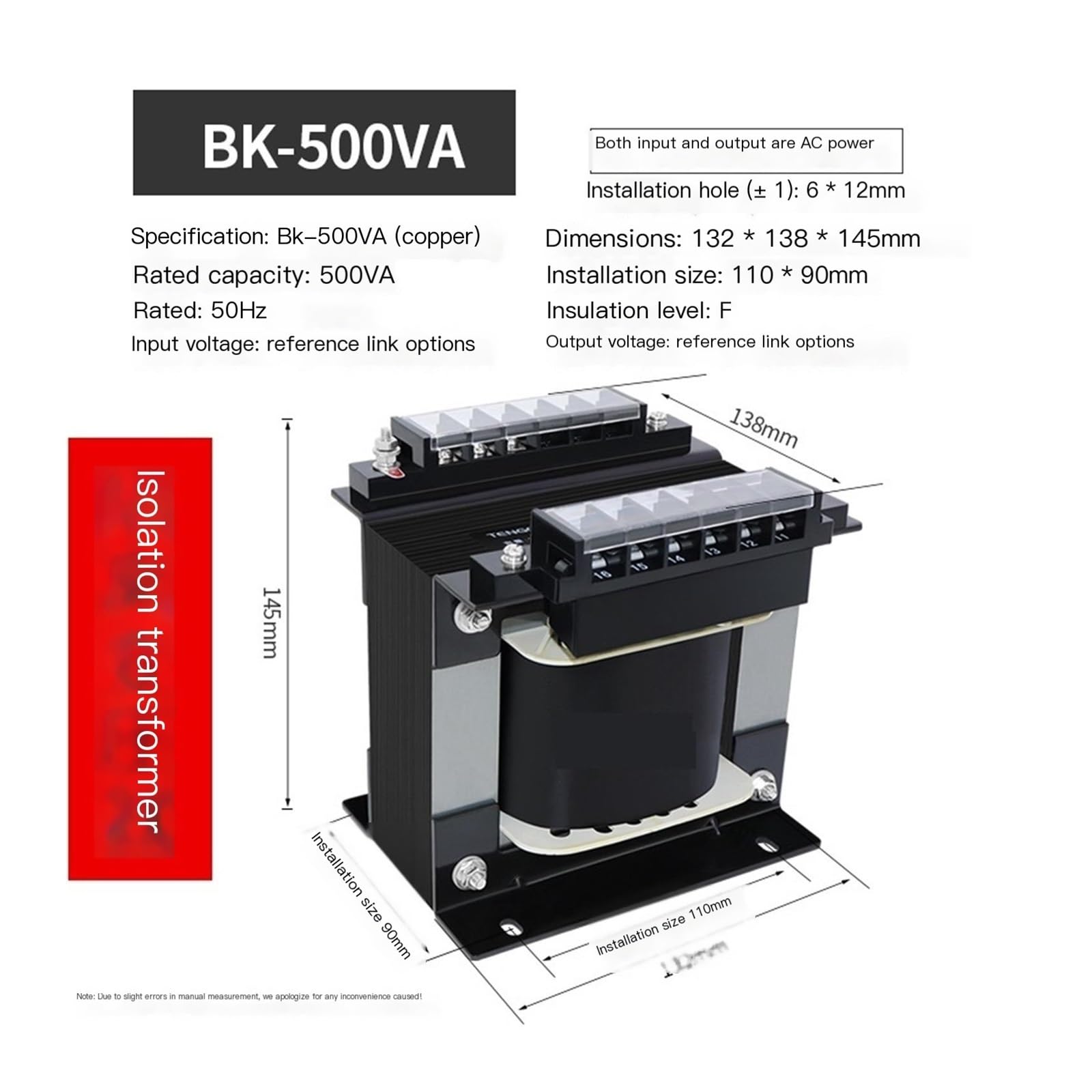 Trasformatore di isolamento monofase BK 500VA da 220 a 36