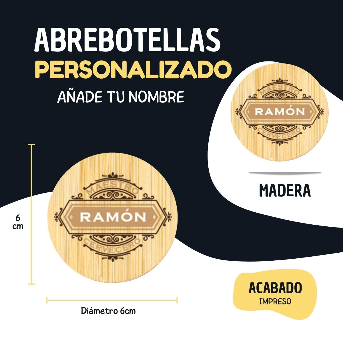 Abrebotellas Personalizado de Madera con Nombre Regalo Original Día del Padre Maestro Cervecero