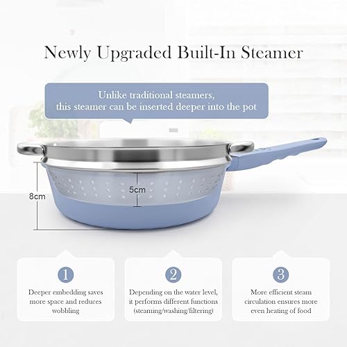 Miniatura 3 de Bobikuke Sartén antiadherente de 11 pulgadas con tapa, juego de 4 piezas (sartén de 4.5 cuartos de galón con tapa, cesta de vaporcolador, espátula