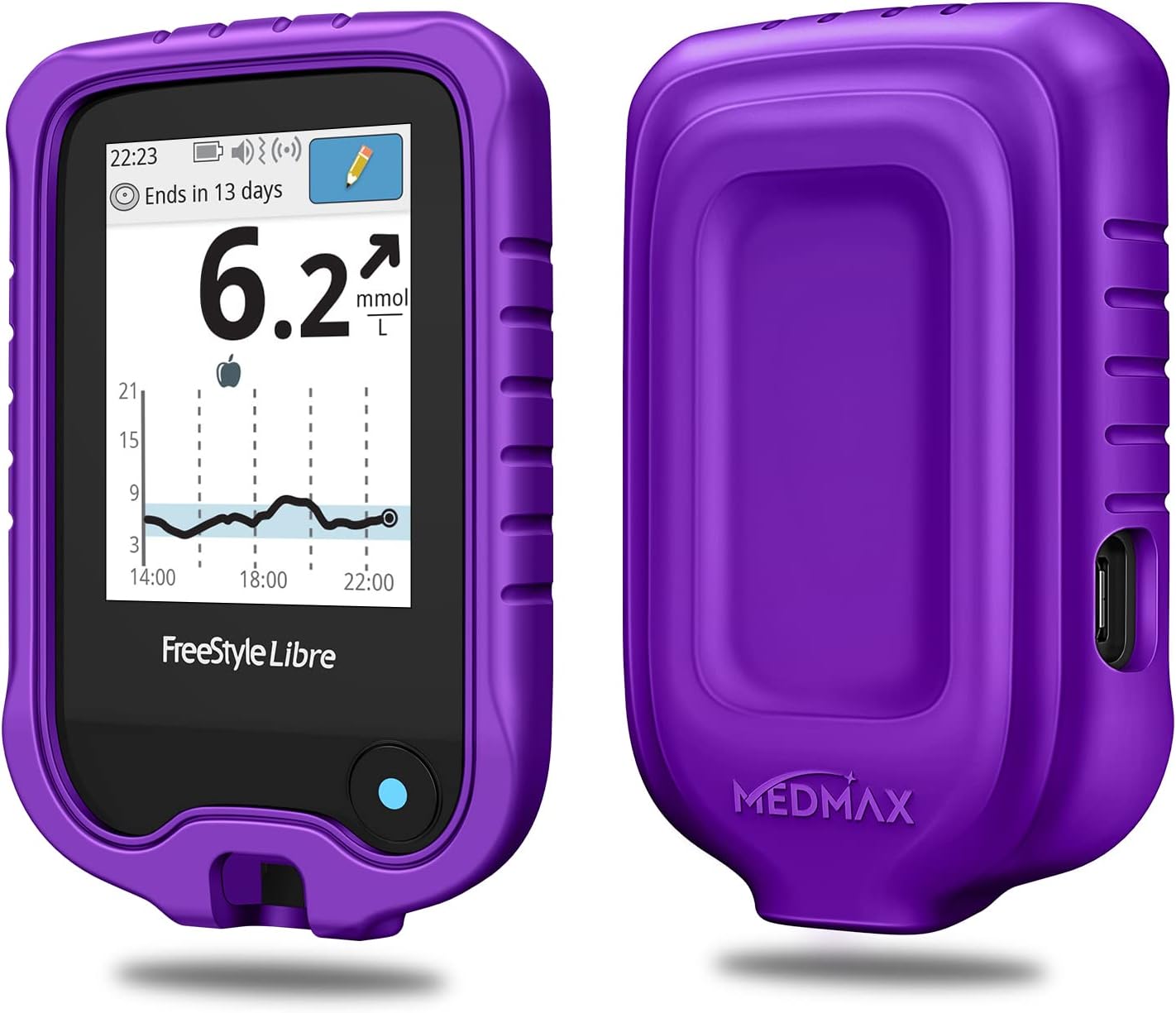 MEDMAX Silicone Case for Freestyle Libre 3 2 / Libre Reader, Lightweight Shockproof Anti Slip Protective Cover Soft Gel Skin with Raised Bezel (Purple)