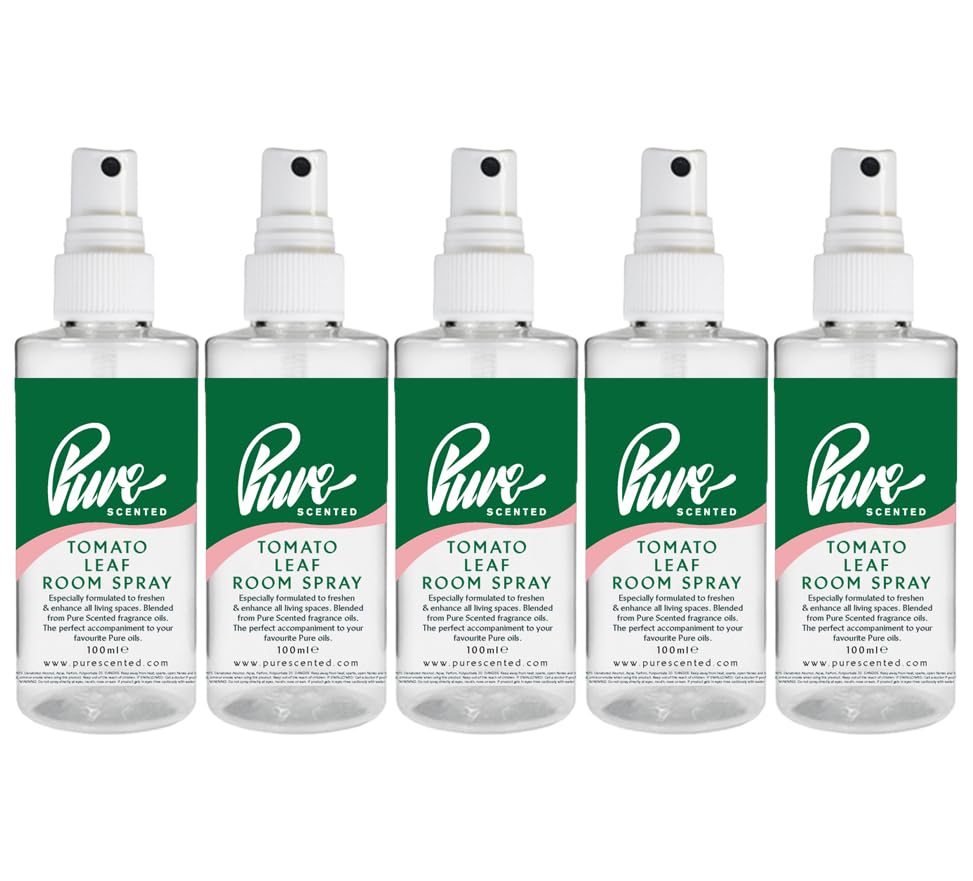 Pure Scented 500ml Room & Fabric Sprays 5 x 100ml Suitable For Home, Car, Caravan, Work, Gym Bags, Odour Eliminators (5 x 100ml, Tomato Leaf)