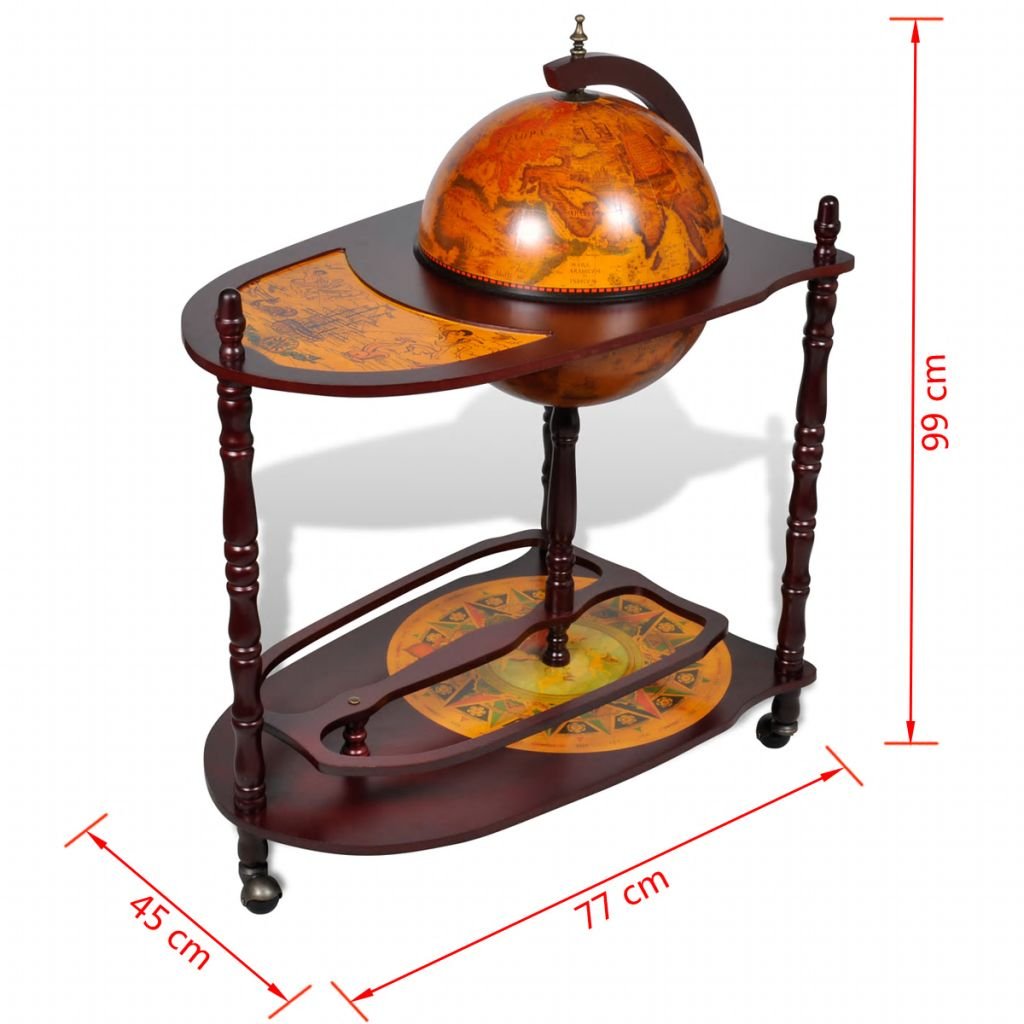 Tidyard Mueble Bar con Ruedas en Forma de Globo Terráqueo Estante de Botellas Botellero de Madera para Vino Licor Bebidas y Bebidas Decoración para Hogar Oficina 77x45x99cm
