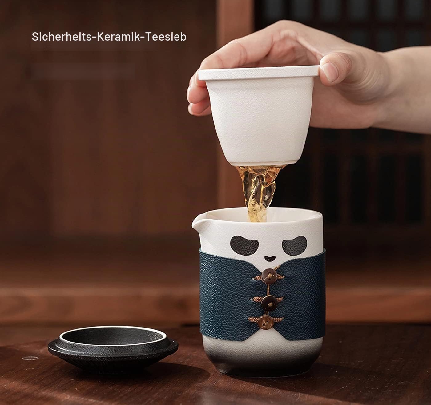 Reise Tee Set, niedliche Panda Tee Tasse mit tragbarer Tasche, 350ml Keramik Gongfu Teekanne mit 4 Keramik Teetassen, mit Tee Sieb. Verwenden Sie für Home Office, Geschenk für Teeliebhaber.
