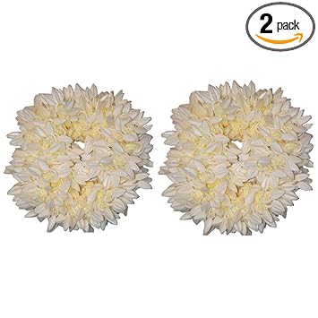 Maahal? Mogra And Rubber band Gajra Hair Accessories Hair Gajra White 15 Grams (Pack of 2)