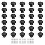 MARSTREE Black Cabinet Knobs, 30 Pack 1-1/5 inch Round Drawer Pulls, Dresser Knobs, Kitchen Knobs, Closet Cupboard Door Cabinet Knobs Pull Handles Hardware with Long Short Screws