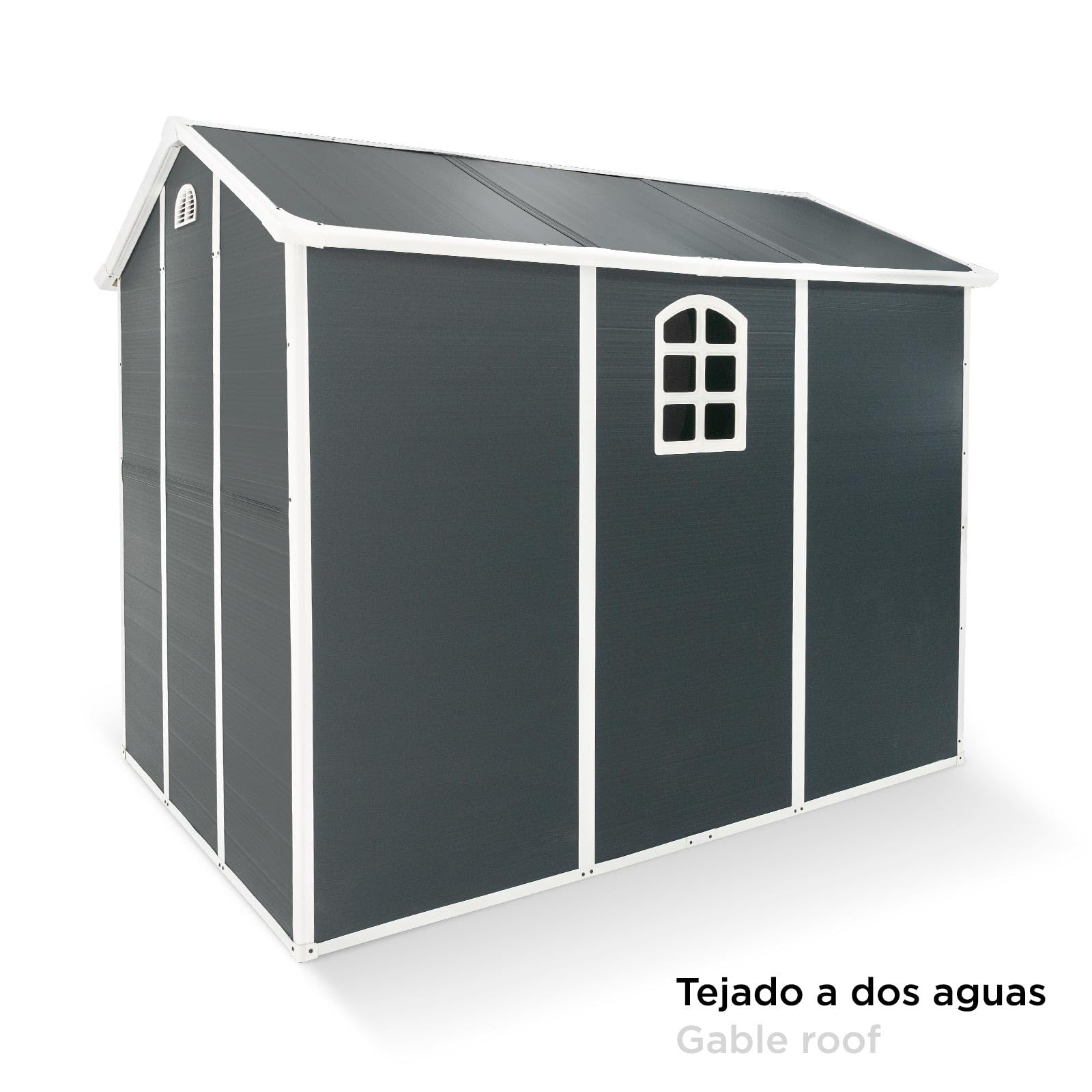 Gardiun Caseta de Resina para Exterior New Fiorella 5,32m² 188x278x225 cm Ventanas Laterales y Respiraderos Antracita/Blanco
