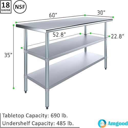 Vista 201 de Mesa de trabajo de acero inoxidable AmGood