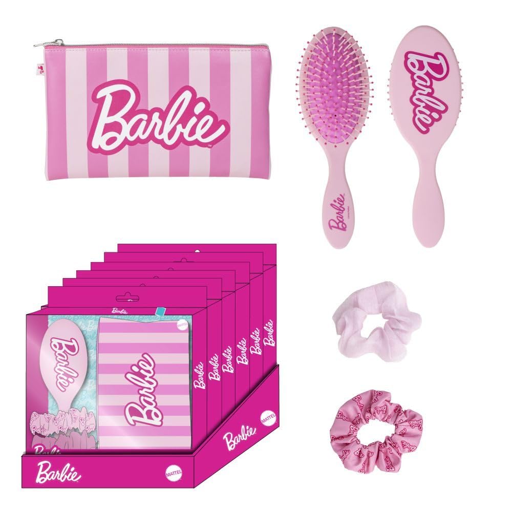 CERDÁ LIFE'S LITTLE MOMENTS -Barbie Beauty Set - Pink - Complete Set - Includes Hairbrush, 2 Hair Pigtails and Case - Original Product