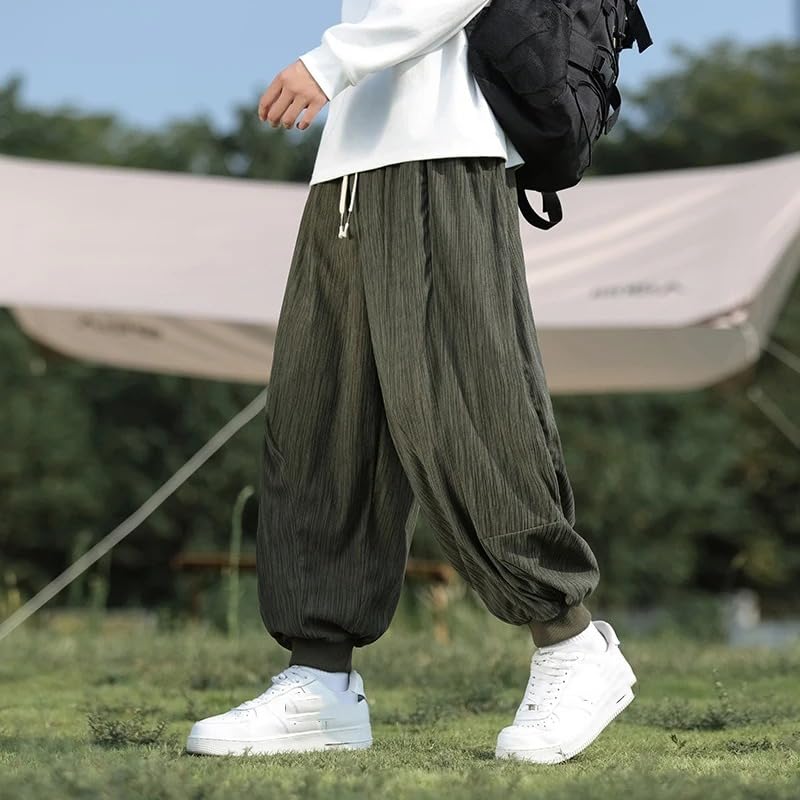 Men Baggy Harem Pants Japanese Elastic Waist Drawstring Wide Leg Pants Casual Loose Trousers3