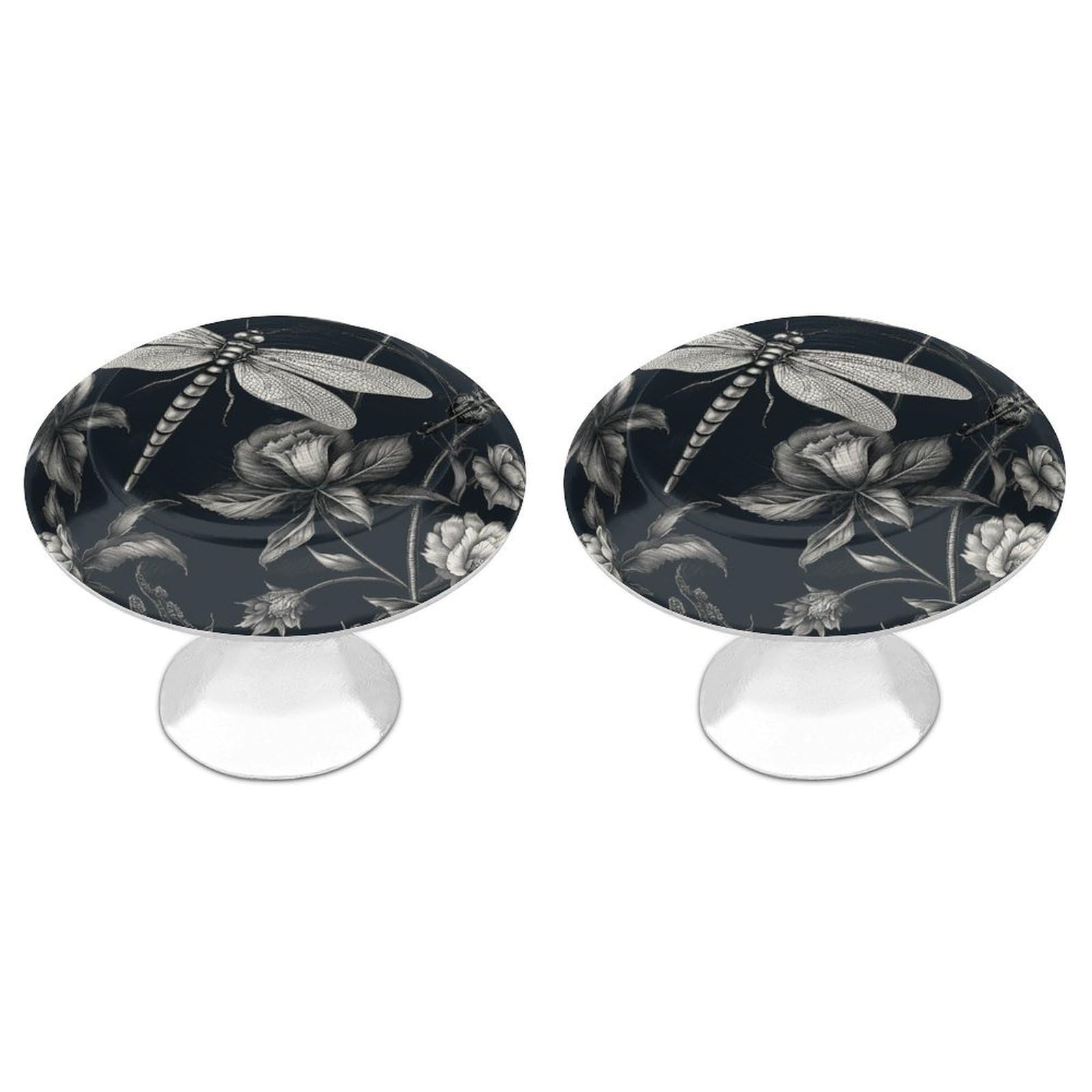 Vstadank Style Black Flowers And Dragonfly Drawer Knob Nice Bathroom Cabinet Knob Round Cabinet Pull Stainless Steel Cabinet Handle Circle Drawer Handle Modern Drawer Pull For Wardrobe Cupboard 2 Pcs