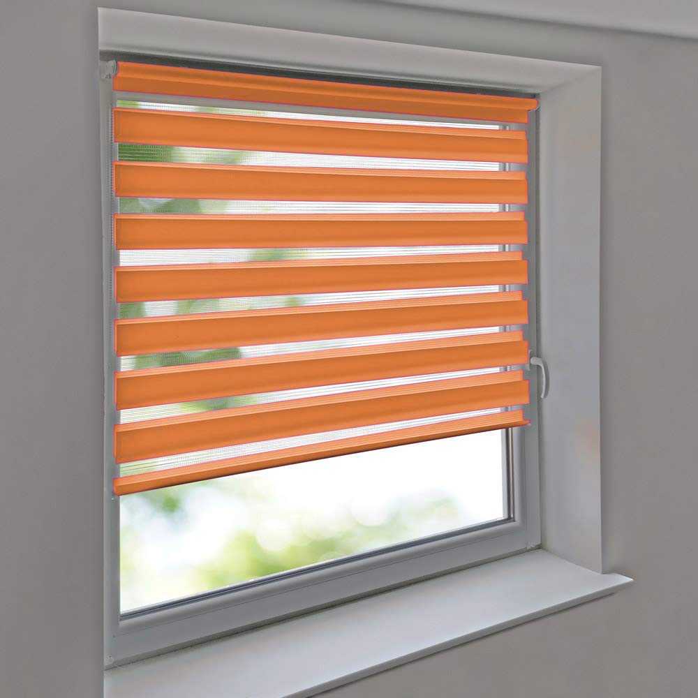 Sonnenschutz-HH - Doppelrollo Klemmfix ohne Bohren Vario Seitenzug Duorollo AUSSENMAß Breite 60 x 200 cm Höhe - orange