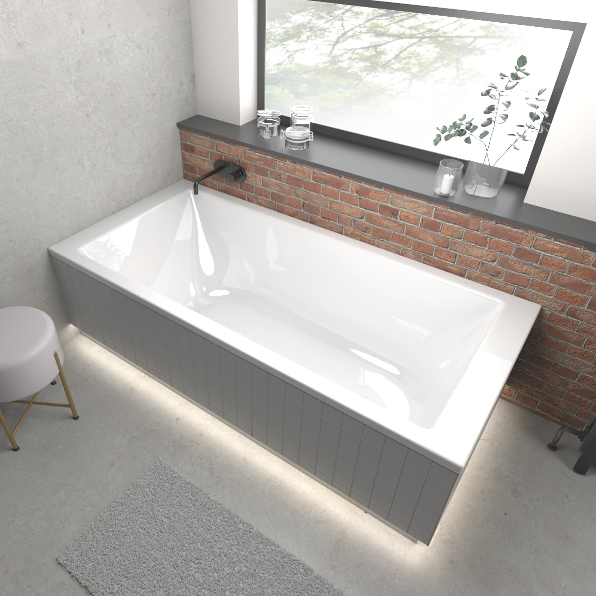 Duża wanna akrylowa ECOLAM® TAMI 190x90 cm + obudowa z polistyrenu z możliwością płytek pod oświetlenie LED, prostokątna wanna akrylowa, akryl sanitarny biały + automatyczny spust i przelew, nóżki, ko