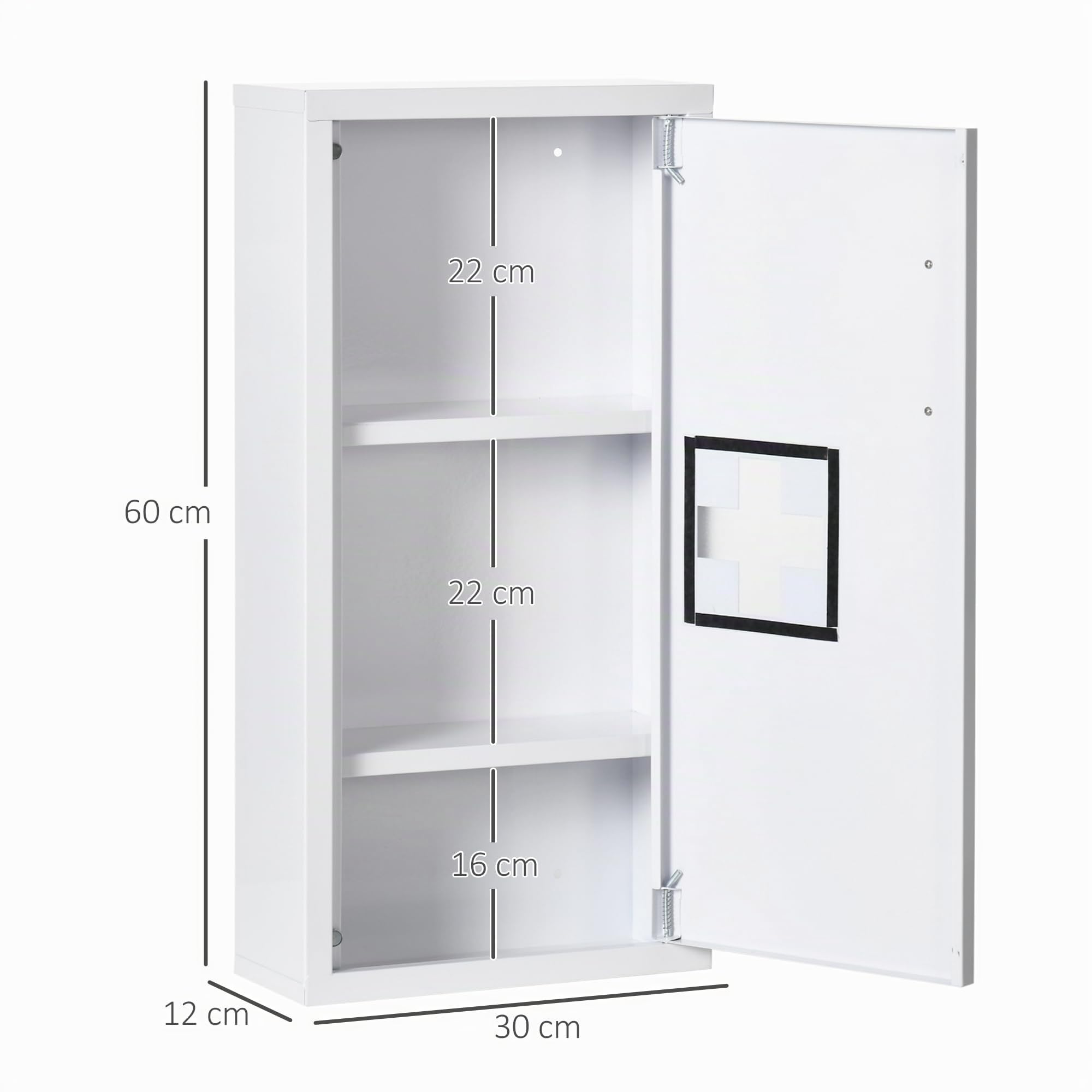 kleankin Medizinschrank Erste Hilfe Schrank mit Griff 30 x 12 x 60 cm Weiß