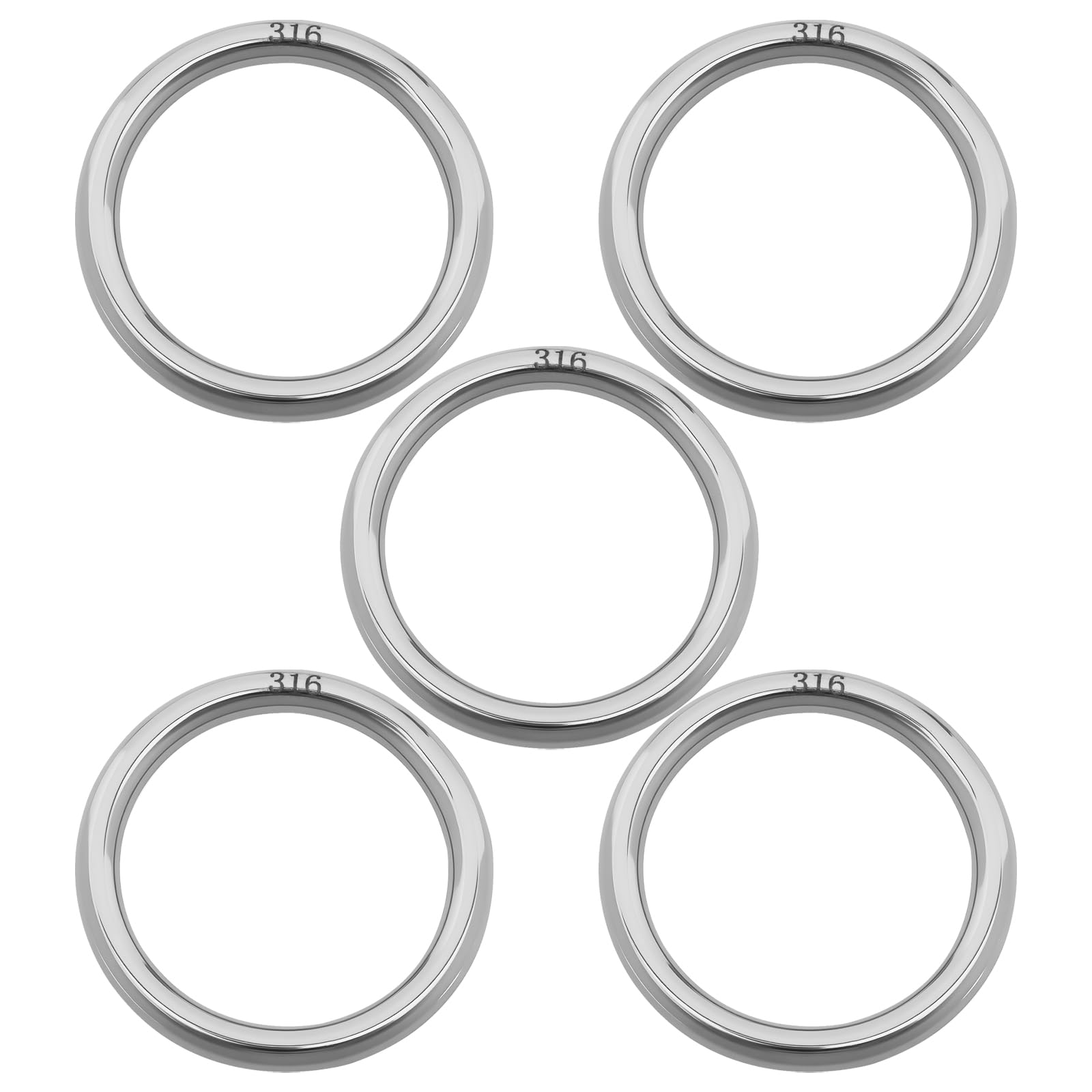 YINETTECH 5Pcs 316 Stainless Steel O Ring 5MM x 35MM,Heavy Duty Marine Grade Ring for Webbing, Rigging, Mooring, and Outdoor Use