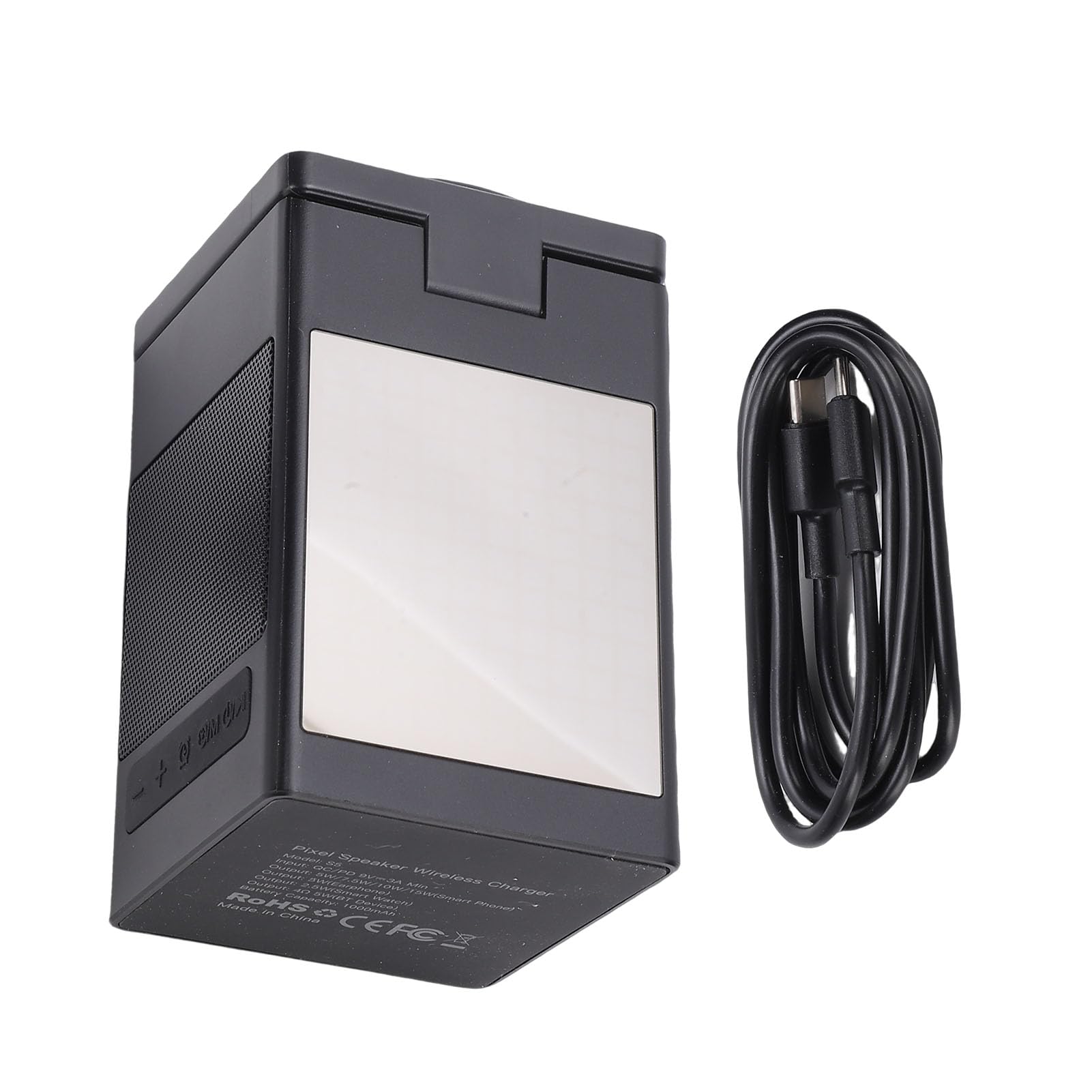 AMONIDA Stazione di Ricarica Wireless 6 in 1 con Altoparlante Bluetooth, Sveglia Digitale Stazione di Ricarica Wireless Multifunzionale a Digiuno, Ideale per Telefono, Orologio, Casa, Ufficio e Viaggi