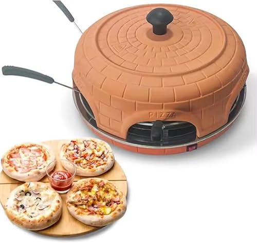 Horno eléctrico de pizza para compartir en familia con cubierta de terracota, mini horno de pizza sin humo para fiesta de pizza, fiesta en casa (6