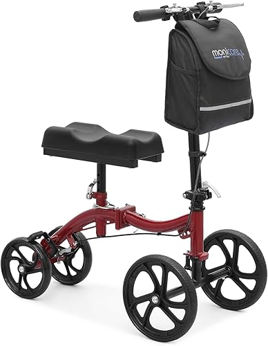 Rodillera compacta todo terreno con ruedas delanteras de 10 pulgadas, altura ajustable, con sistema de freno doble y almacenamiento extraíble para