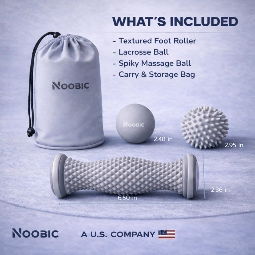 Plantarfasziitis Relief Fußroller Massage Kit - Fußschmerzlinderung mit strukturierter Fußrolle, Lacrosse Ball & Stachel-Massageball