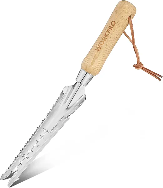 WORKPRO Hand Weeder Puller, 5-in-1 Stainless Steel Garden Trowel with Wooden Handle,Gardening Weeding Tool for Easy Weeder Removal, Planting, Weeding, Flower & Vegetable Care in Garden Lawn 