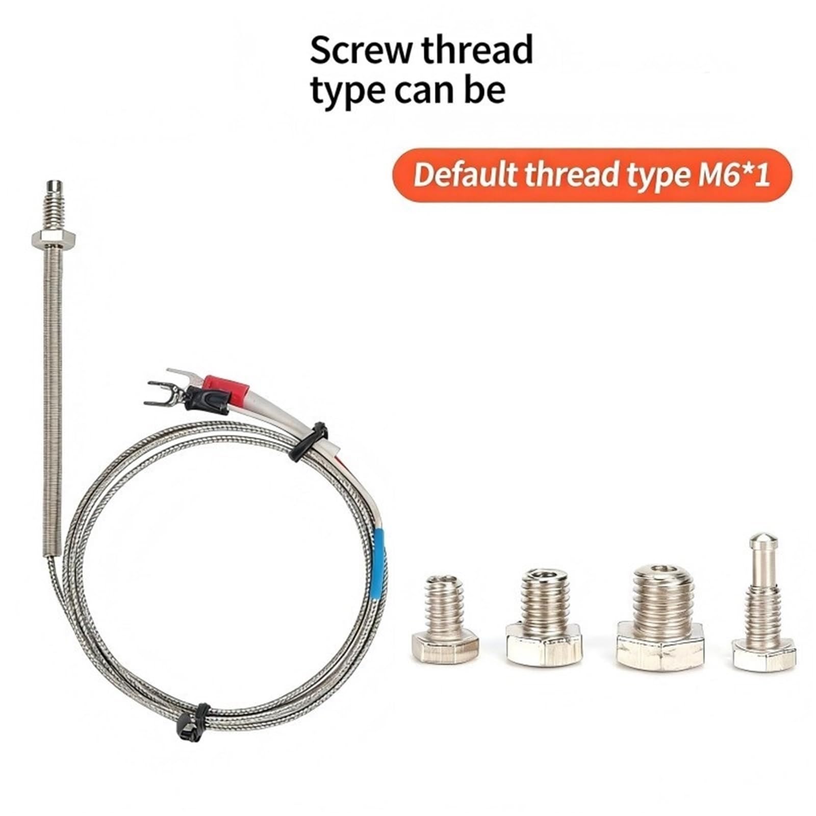 M6 M8 M10 Śrubowy czujnik temperatury K/J/E/PT100Typ termopara 0-600℃ Przewód 1/2/3/4/5M do kontrolera przemysłowego (typ M6 J, długość kabla 3 m)
