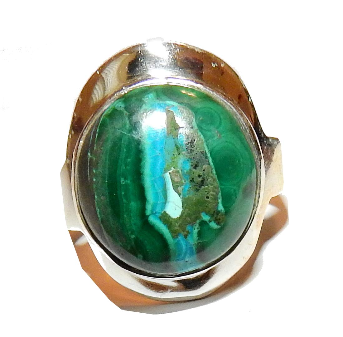 Malachite in Chrysocolla Ring Sterling Silver Natural Heart Healing Spiritual Crystal Energy Size 8.5 MCR07